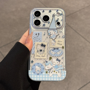 适用苹果17promax手机壳新款iPhone17蓝色KT猫17pro高级感16全包防摔15超薄硅胶14的透明外壳pm少女爆款创意