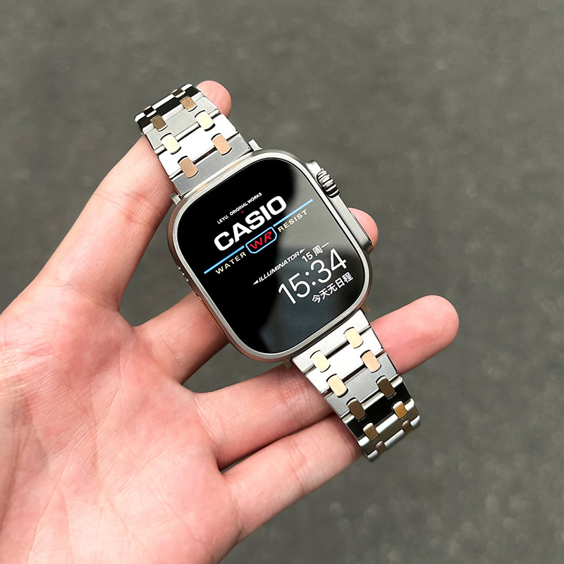 适用applewatch ultra3表带iwatch10手表带s9苹果手表8小方块改装款7男士高级感6金属不锈钢5夏季SE女款钢带