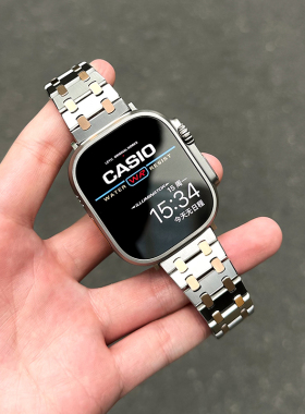 适用applewatch ultra3表带iwatch10手表带s9苹果手表8小方块改装款7男士高级感6金属不锈钢5夏季SE女款钢带