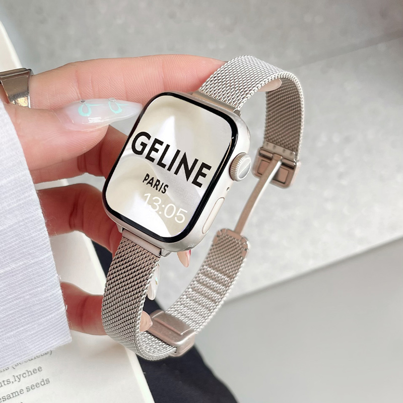 适用iwatch10手表带新款苹果手表applewatch9表带米兰尼斯细款s10/9/8代ultra2折叠扣se磁吸运动女夏天男透气