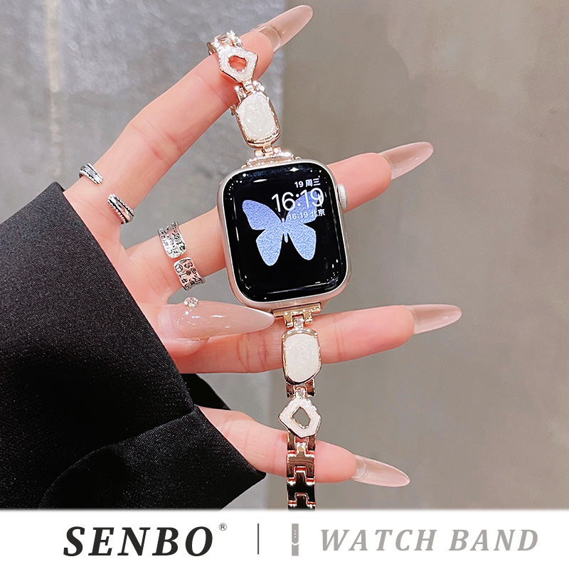 适用苹果手表表带s10金属滴胶新款腕带iwatch9鎏金智能运动腕带s8小香风轻奢ultra小众女款s7/6/5/4/se代表带