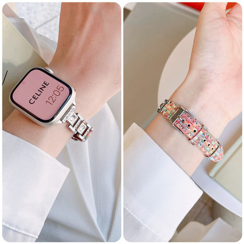 金属满钻拼真皮iwatch小香分表带