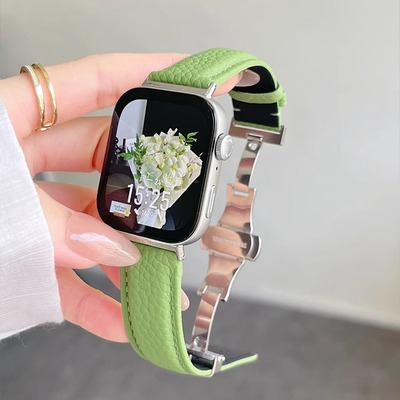 适用华为Fit3表带手表watchfit4新款荔枝纹皮质蝴蝶扣watch二三代夏天真皮fit1智能高级new女生时尚男款配件