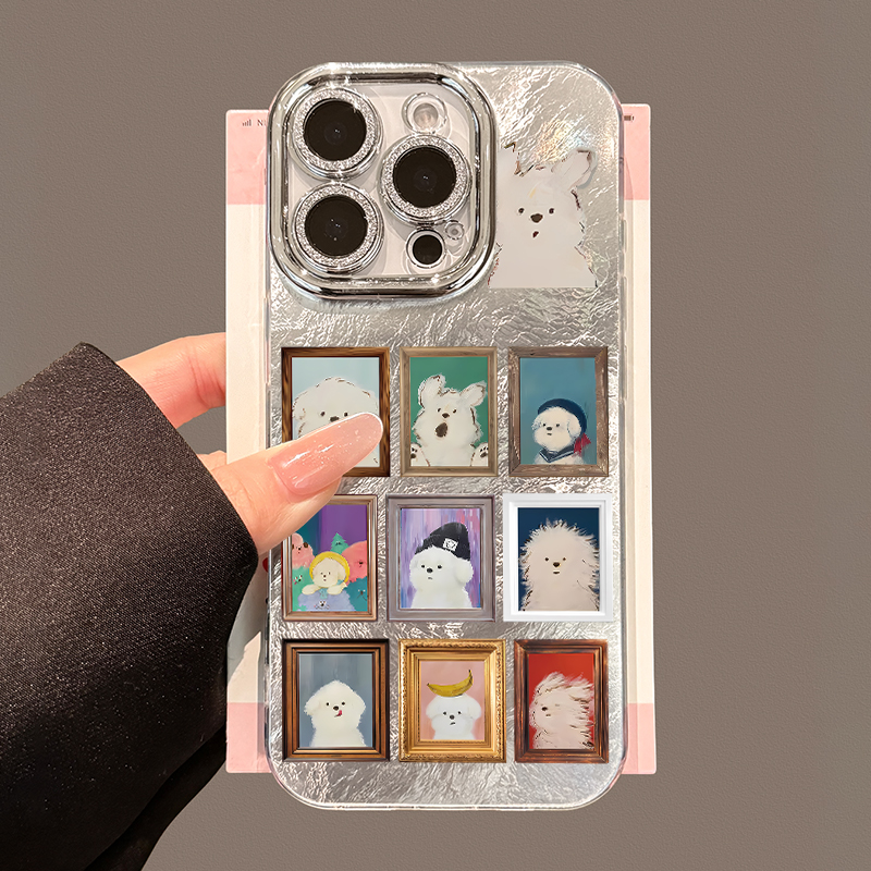 带镜头膜潦草小狗苹果16手机壳