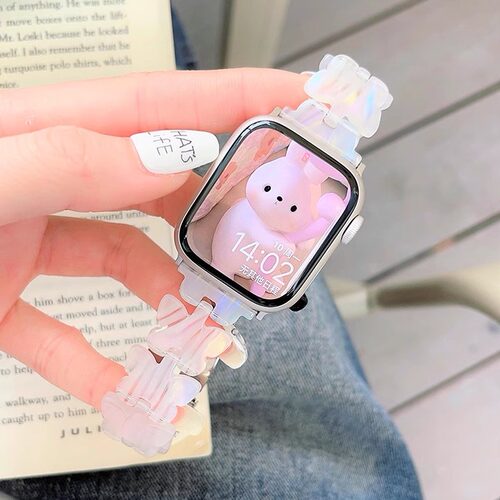 适用于iwatch10苹果手表表带s9蝴蝶树脂2024女夏季新款applewatch8765代se手表带ins高级感风watchs6透气小众