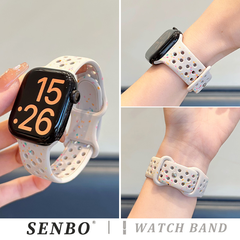 适用applewatchs11nike硅胶苹果iwatch10七彩洞洞表带新款ultra3智能s9/8/7/6运动se代透气42/46mm男女款腕带