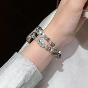 适用苹果S10手表applewatch9表带iwatch8闪钻双链串珠表带S7新款Ultra运动S6代男女款SE夏天5透气4高级3创意