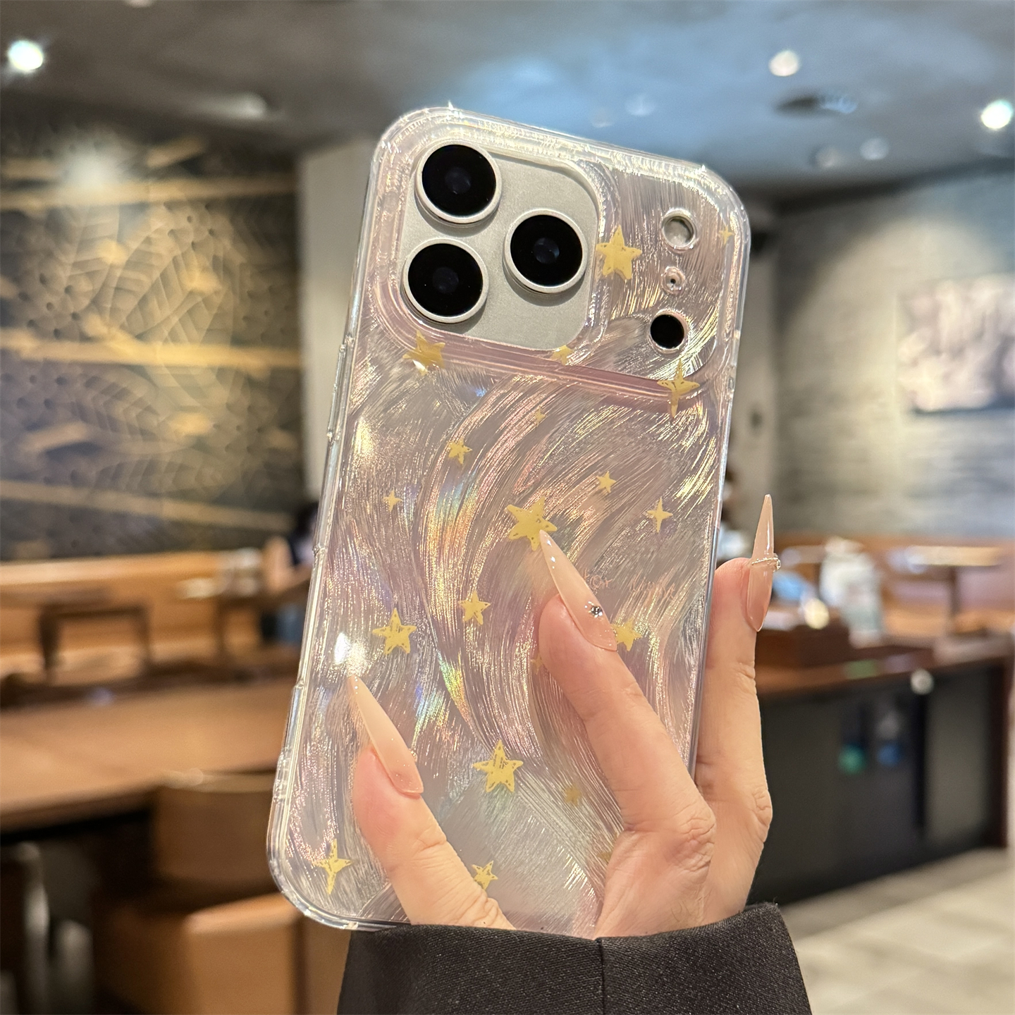 适用苹果17promax渐变羽纱星星