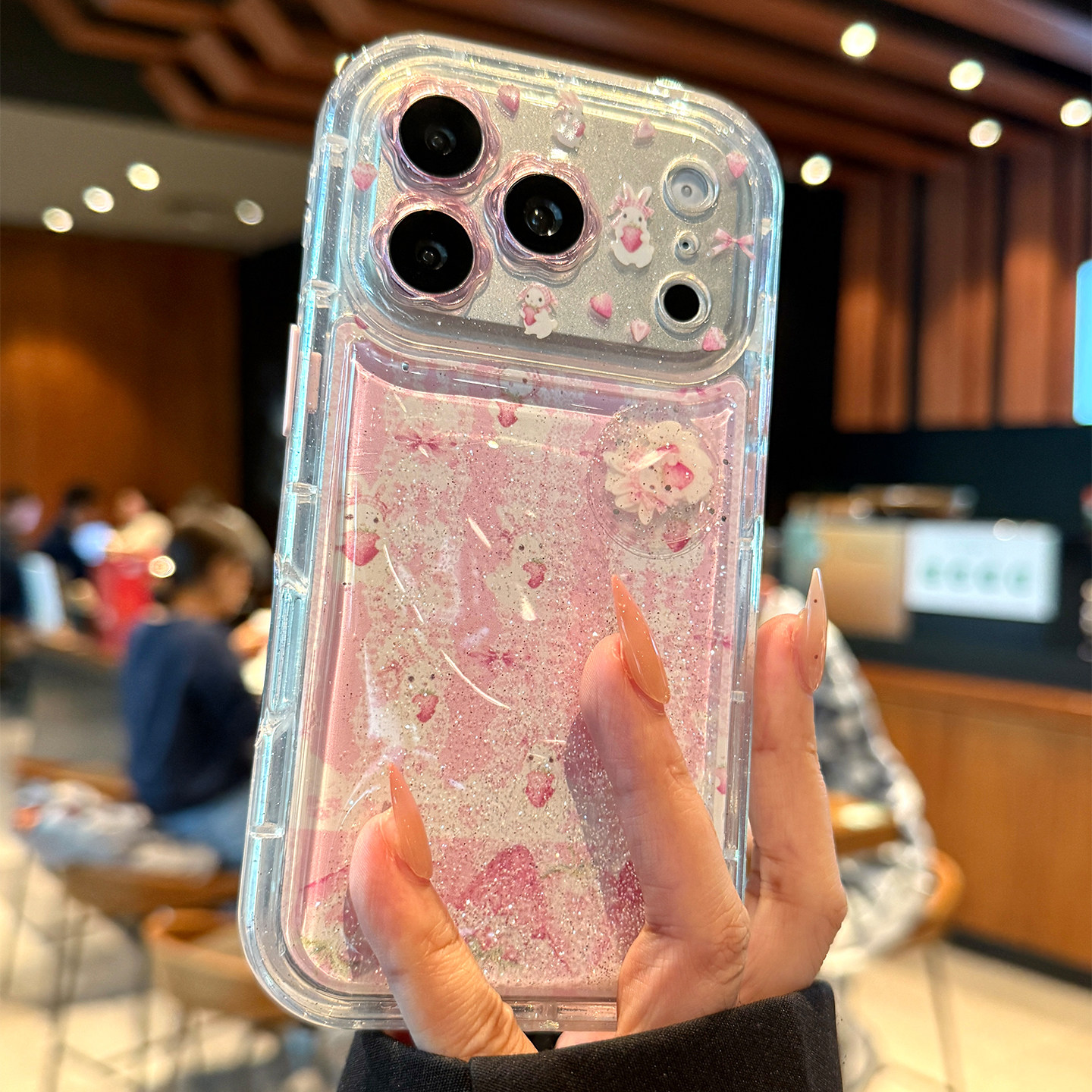 适用苹果17promax手机壳新款iphone17粉色流沙可爱兔