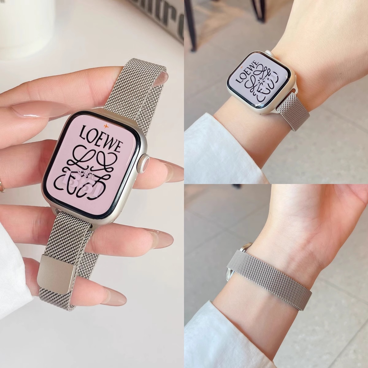 适用applewatch10表带新款iwatch9手表带细款米兰尼斯苹果手表s8/7/6/5/4代金属不锈钢se女款42/46mm运动透气