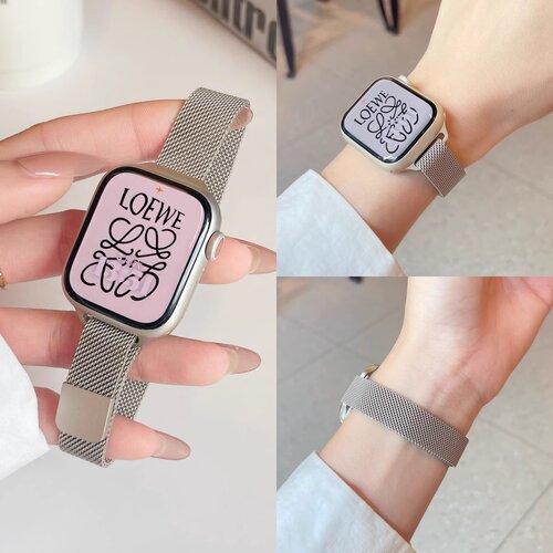 适用applewatch11/10表带新款iwatch9手表带细款米兰尼斯苹果手表s8/7/6代金属不锈钢se女款42/46mm运动透气