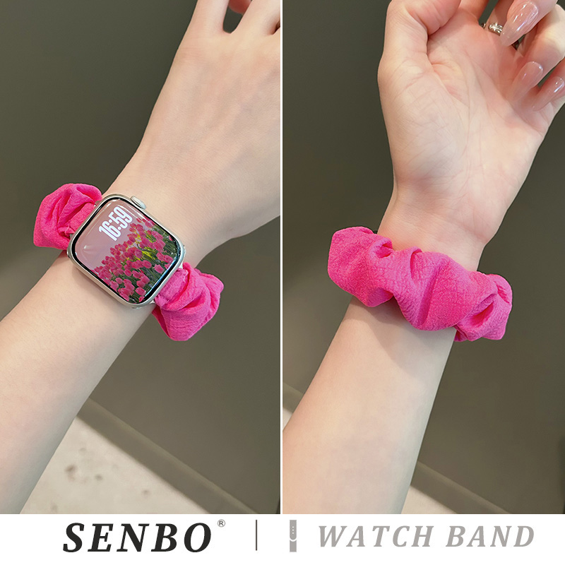 适用于iwatch10苹果手表带新款s9弹力发圈表带s8智能运动腕带applewatch7/6/5/4高级小众se代波浪女款大肥圈