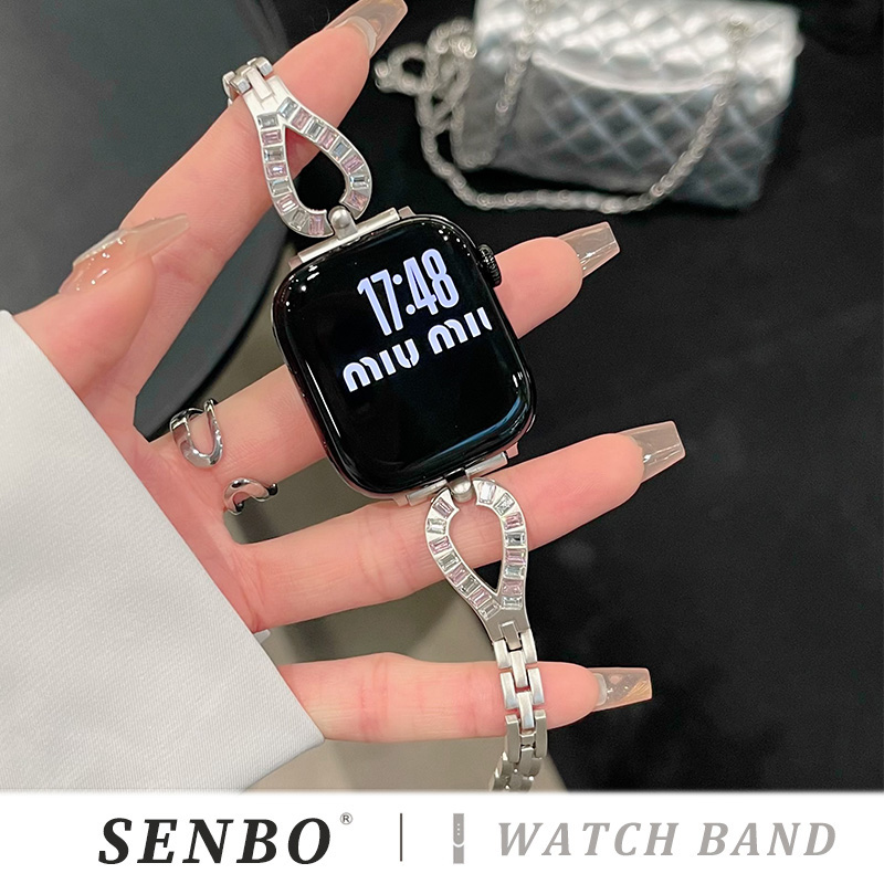 适用iwatch10苹果手表带新款s10镂空水滴形表带applewatch9/8/7/6/5/4金属链条se代运动腕带男女款时尚高级感