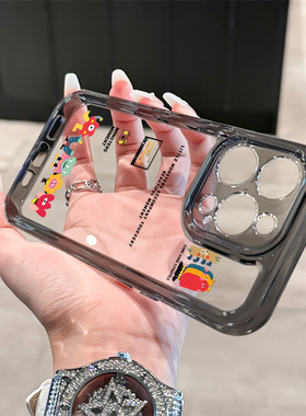 适用iPhone16promax手机壳2024新款合影小怪兽苹果16pro系列15透明套14高级感13pm女款12男款11外14pro的plus