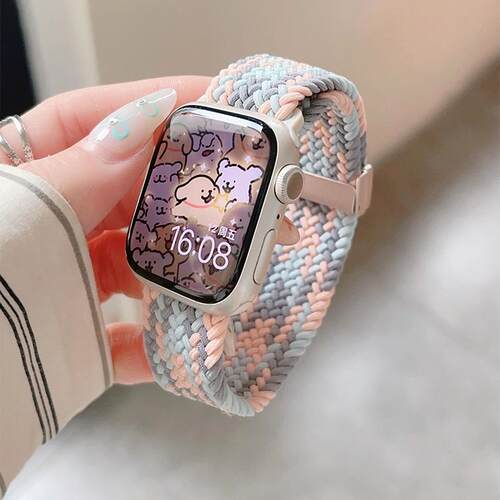 适用iwatch11手表带applewatch10表带S9苹果手表s9/8/7代SE尼龙编织新款ultra3弹力透气运动夏天小众回环磁吸