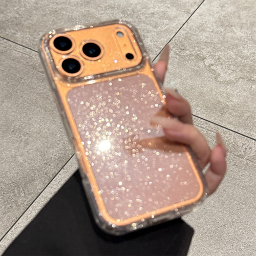 适用苹果17promax超薄橙色闪粉