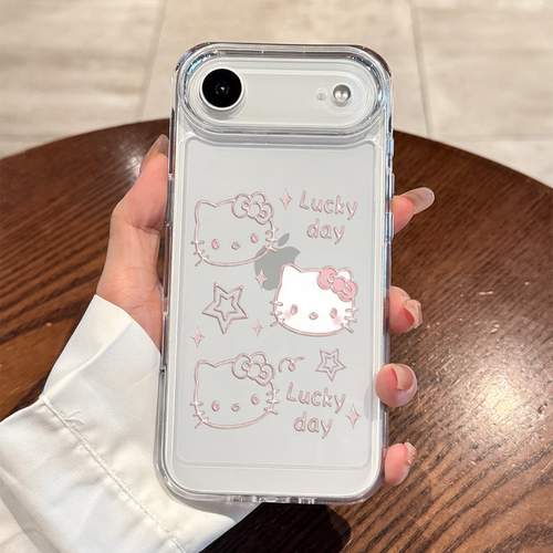 适用苹果17air粉色猫咪线条外壳