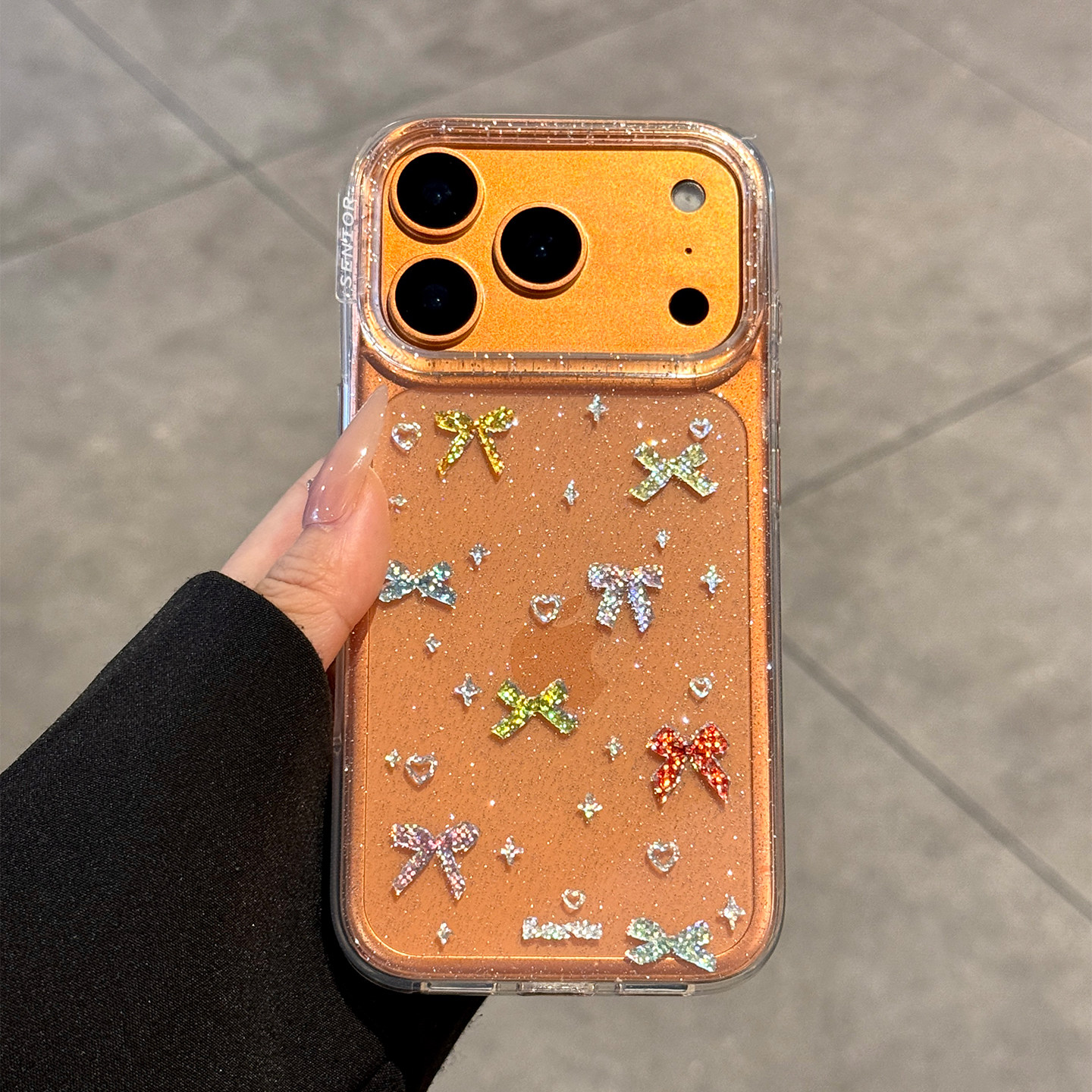 适用苹果17promax手机壳新款闪粉蝴蝶结iPhone17高级