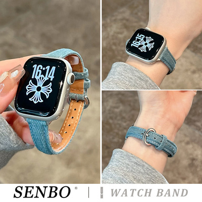 适用苹果iwatch11手表带新款牛仔