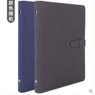 得力3309活页皮面本 A5PU记事本100页粗麻仿皮封面插袋 210*145mm