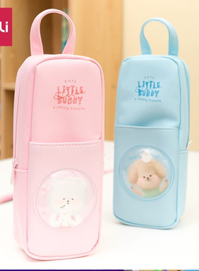 得力66902站立趣味小书包笔袋双层可手提大容量多功能牛津布笔袋