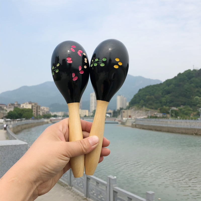 中号黑色刻花沙球一对 儿童乐器奥尔夫散响类乐器 木质沙锤