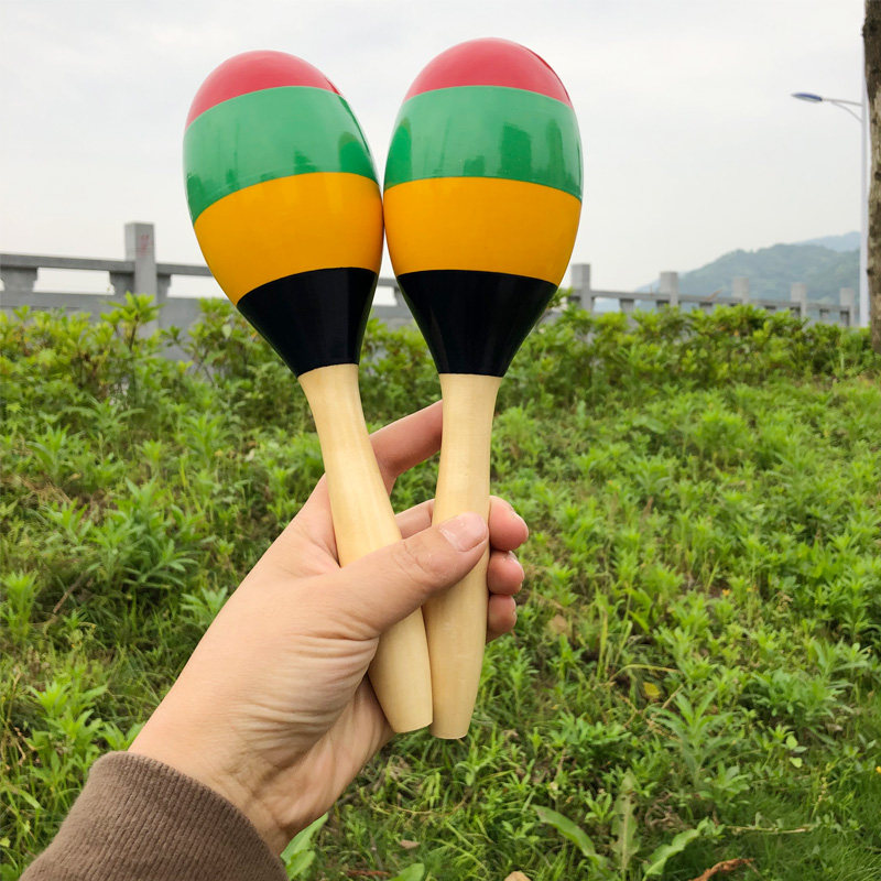 四色条纹砂球一对 大号木质沙锤 奥尔夫散响类打击乐器 木质沙球