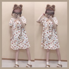 酸奶了设计 小熊印花裙子2020年秋季新款可爱少女t恤裙学生连衣裙