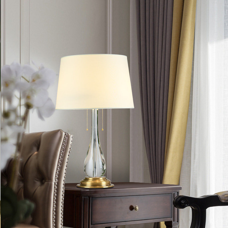 美式复古台灯卧室床头灯老人用沙发旁桌灯新中式水晶高级感全铜灯