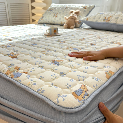 A类双层纱床笠罩全棉床罩床垫保护套床罩防滑床单三件套四季通用