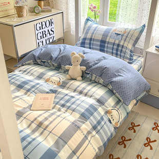全棉被套宿舍床单三件套学生纯棉床垫褥大学高中生六件套寝室床笠