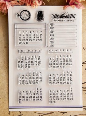 万年历台历月份日期贴印章DIY 手账scrapbook剪贴本成品章图章