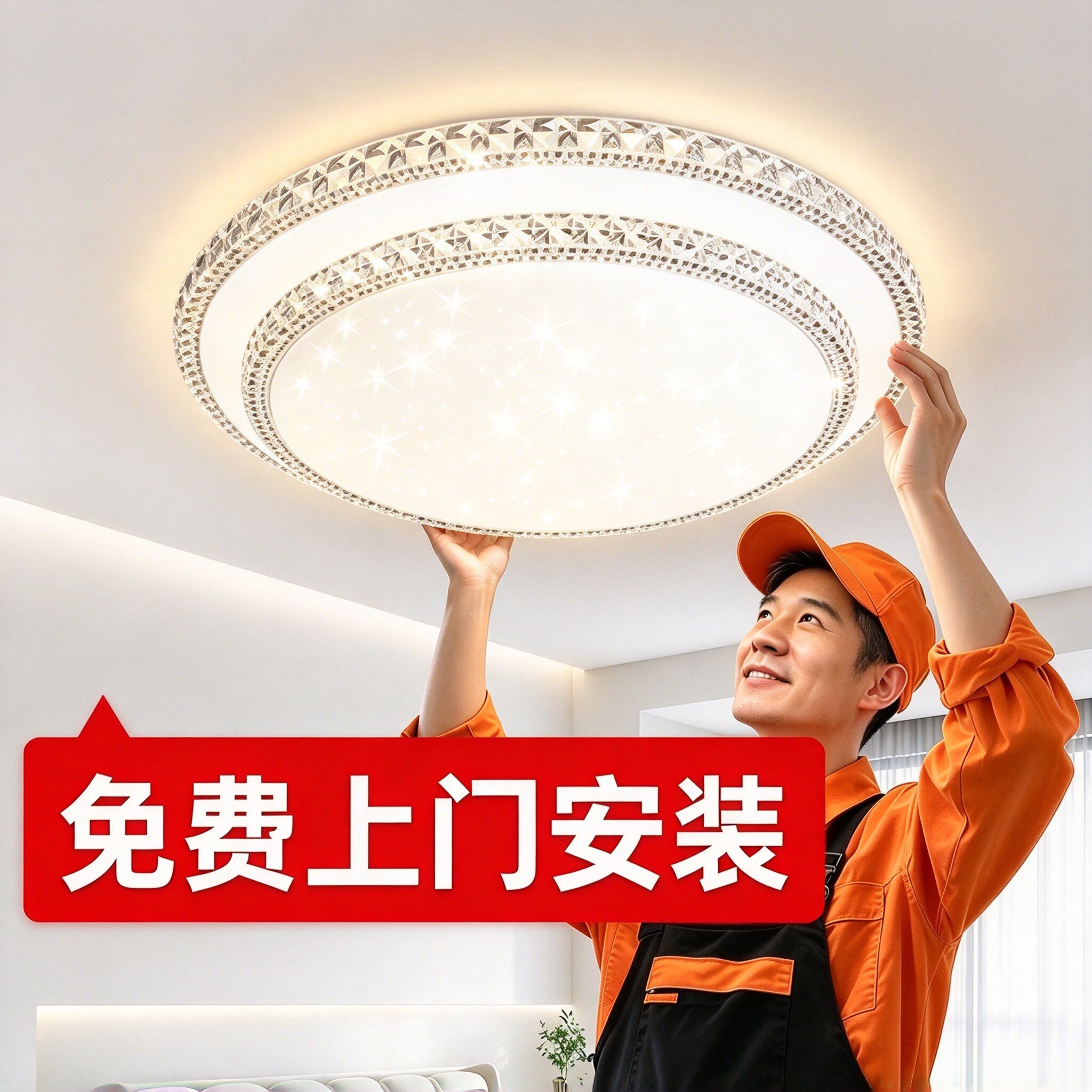 卧室主灯房间包安装拆旧吸顶灯 书房全光谱护眼led仿水晶餐厅灯具