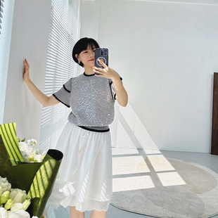 即兴之歌 夏季 双层叠搭 松紧高腰 轻薄短裙 蕾丝裙摆 糖皮出品