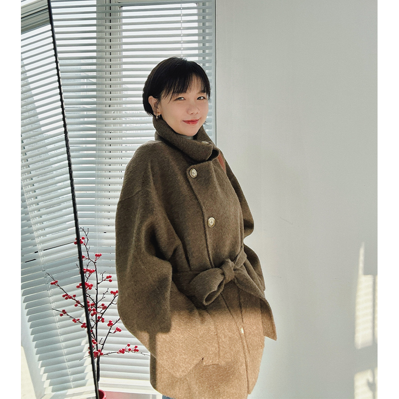 糖皮出品 沉浸式入冬 立领撞色连帽 冬季羊毛双面短款大衣外套