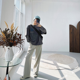 糖皮出品 香酥华夫格 自在舒展亲肤 秋季宽松阔腿拖地休闲卫裤