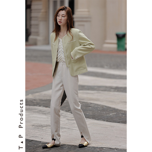 ＜糖皮出品＞永远不远 立体裤线裤脚分衩 夏季时髦高腰拖地直筒裤