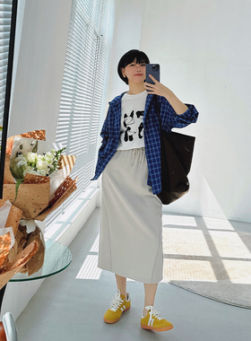 糖皮出品 草长莺飞 高腰松紧抽绳 韩女风半身卫裙