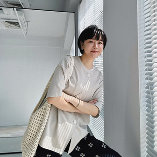 扣子装 曲线门襟 饰 夏季 TEE 糖皮出品 天丝醋酸短袖 环环相扣