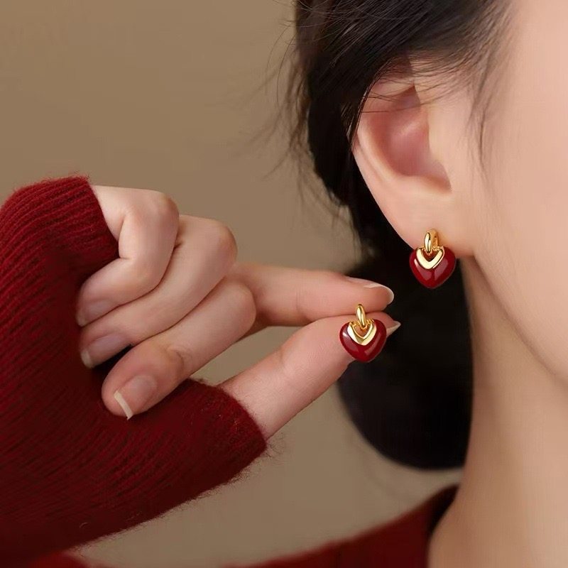 925银爱心耳钉本命年新年2026马年过年红色喜庆耳环女耳饰,饰品/流行首饰/时尚饰品新,银饰耳饰,淘宝优惠券,粉丝福利购,淘宝优惠卷