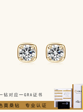 爆闪莫桑钻18K金方糖耳钉