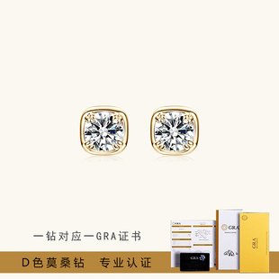 进口莫桑石18k金超闪方糖钻耳钉纯银养耳洞轻奢高级感黄金气质风