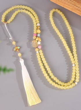 玻璃玻璃圆珠女中式复古斜挎项链