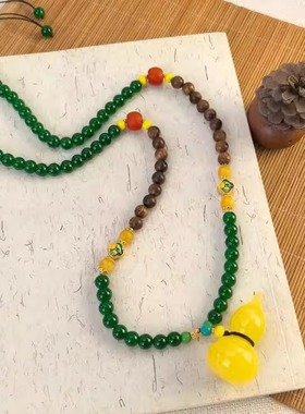 蜜蜡木质男女气质优雅毛衣链长款