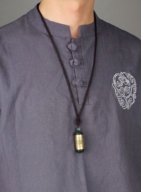 可打开装东西黑檀木吊坠绳子项链复古毛衣链长款唐装配饰挂件男女