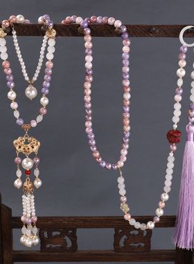 合金珍珠琉璃圆珠女新中式项链长