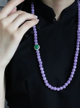 玛瑙圆珠女新中式紫色串珠项链长