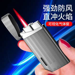 工厂广告打火机DIY可视气窗金属直冲蓝焰充气打火机 2301