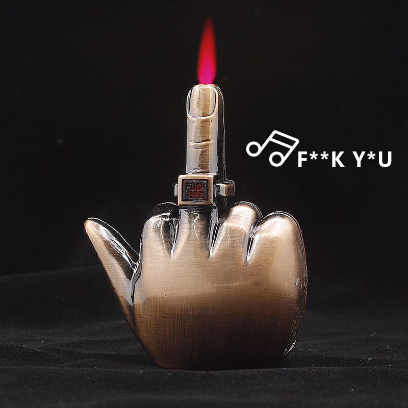 带音乐搞怪创意竖中指国际手势充气防风打火机 树脂材质跨境FaKeU图片
