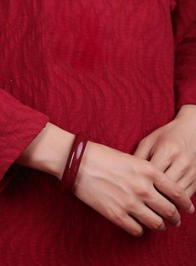 本命年转运朱砂红色手镯护身保平安宽条叮当镯开运护身手饰闺蜜镯